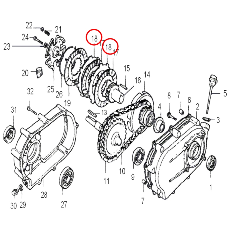 Clutch friction disc for 6.5 - 13 hp reducer spare part no. 18