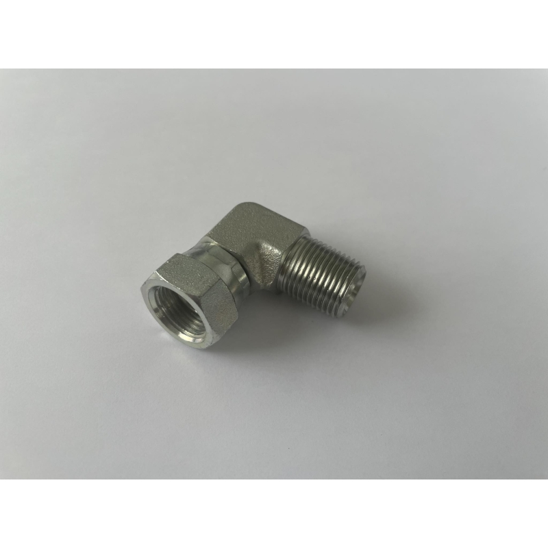 Üleminek/adapter 90°nurk mutriga 3/8" sk-vk (BSPT keere - koonus)